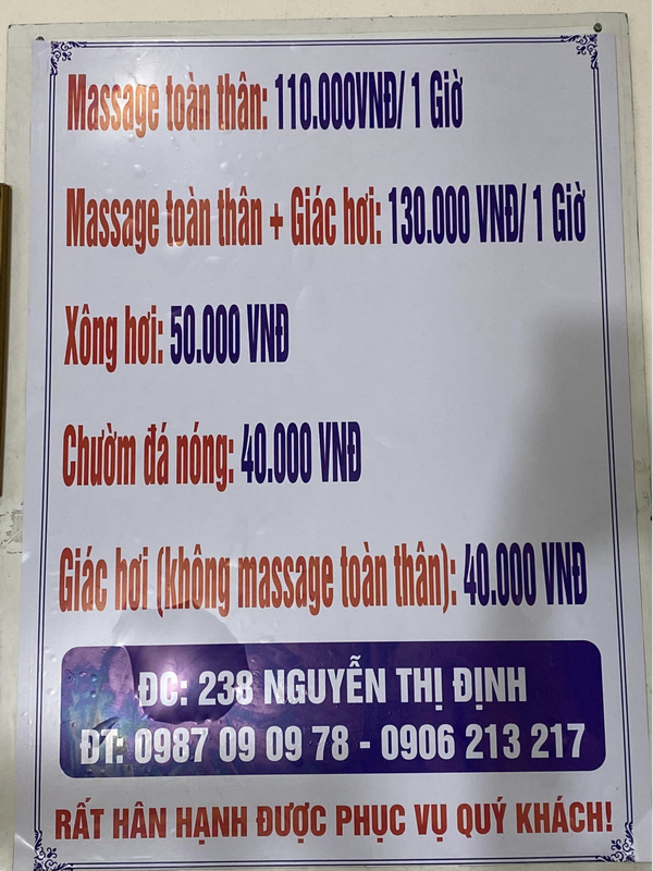 Bảng giá Massage Người Mù Quy Nhơn